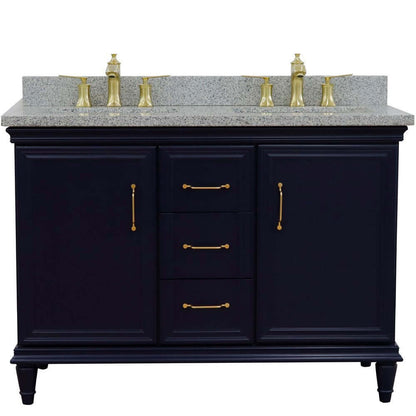 49" Double vanity in Blue finish with Gray granite and rectangle sink - 400800-49D-BU-GYR