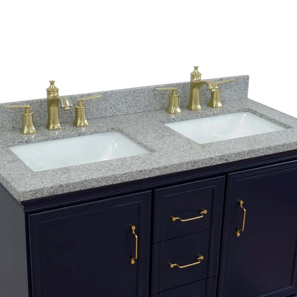 49" Double vanity in Blue finish with Gray granite and rectangle sink - 400800-49D-BU-GYR