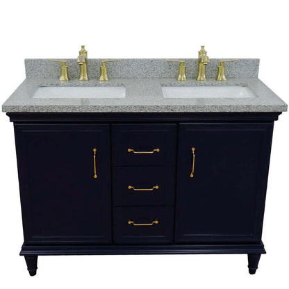 49" Double vanity in Blue finish with Gray granite and rectangle sink - 400800-49D-BU-GYR