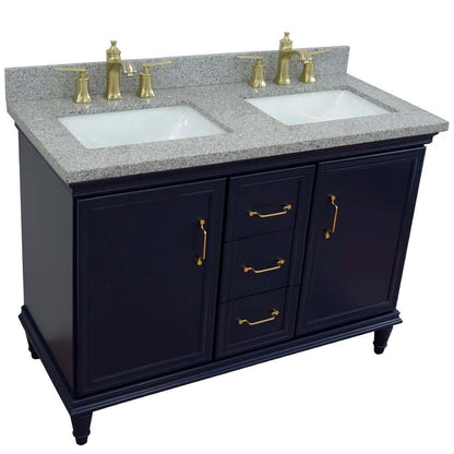 49" Double vanity in Blue finish with Gray granite and rectangle sink - 400800-49D-BU-GYR