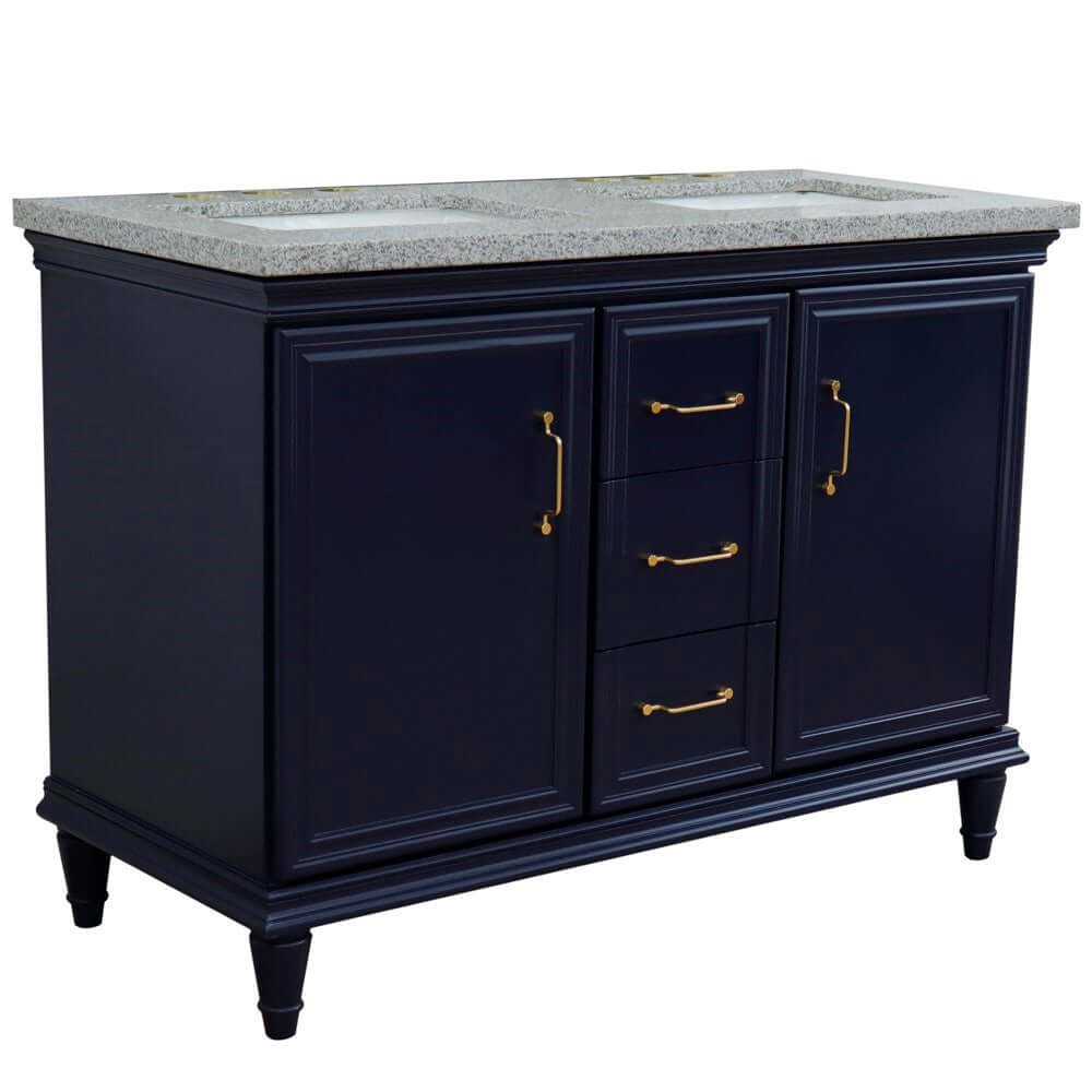 49" Double vanity in Blue finish with Gray granite and rectangle sink - 400800-49D-BU-GYR