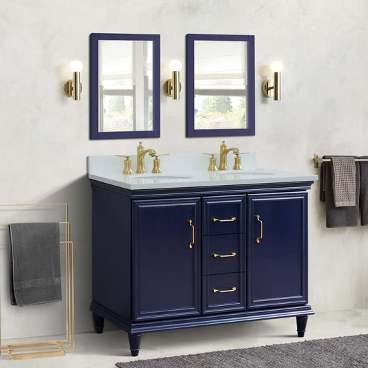 49" Double vanity in Blue finish with White quartz and oval sink - 400800-49D-BU-WEO