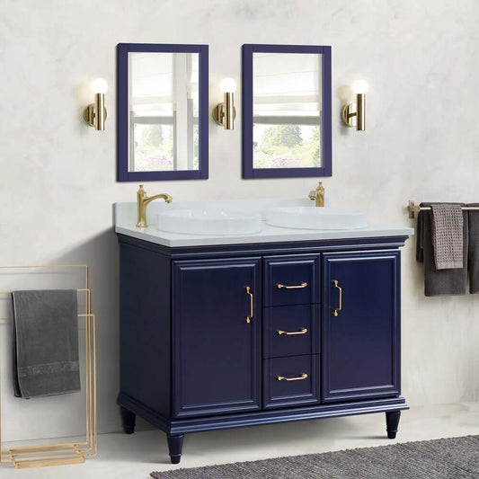 49" Double vanity in Blue finish with White quartz and round sink - 400800-49D-BU-WERD