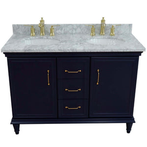 49" Double vanity in Blue finish with White Carrara and oval sink - 400800-49D-BU-WMO