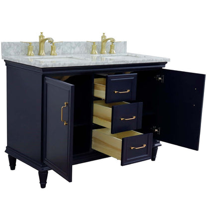 49" Double vanity in Blue finish with White Carrara and rectangle sink - 400800-49D-BU-WMR