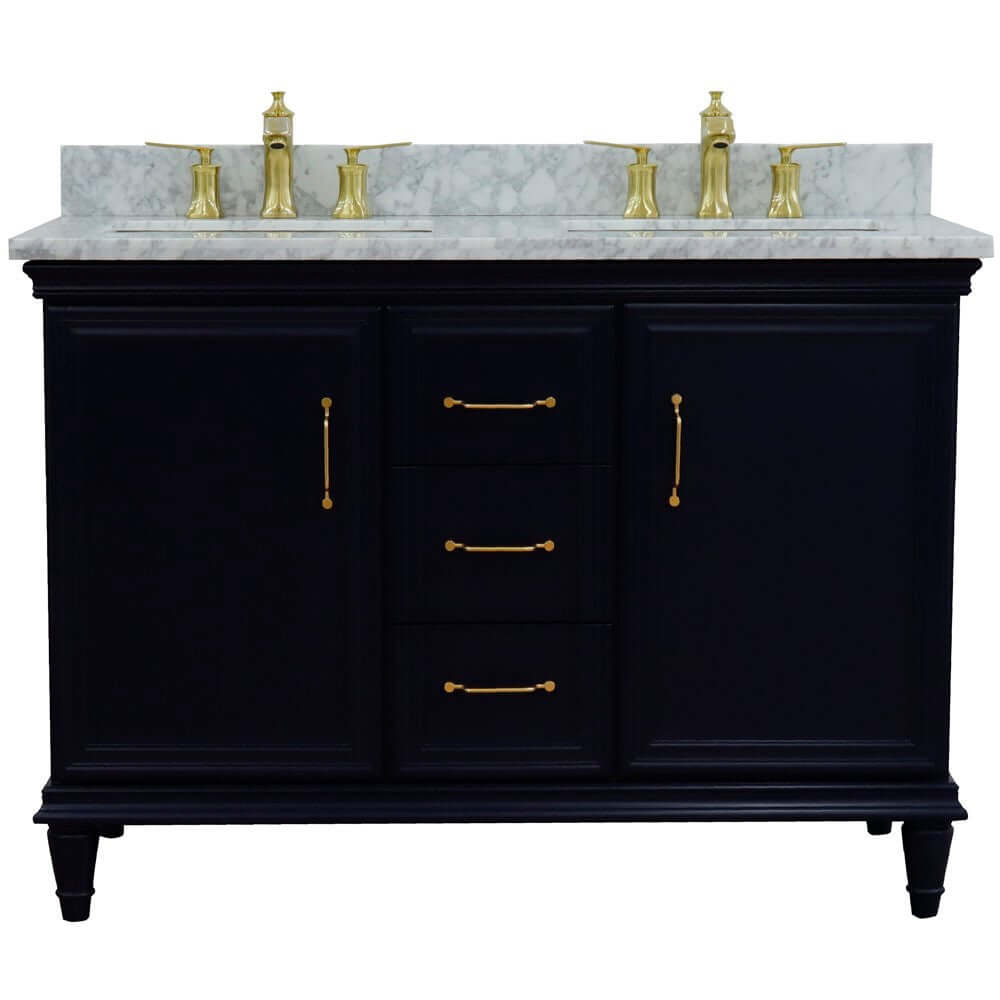 49" Double vanity in Blue finish with White Carrara and rectangle sink - 400800-49D-BU-WMR