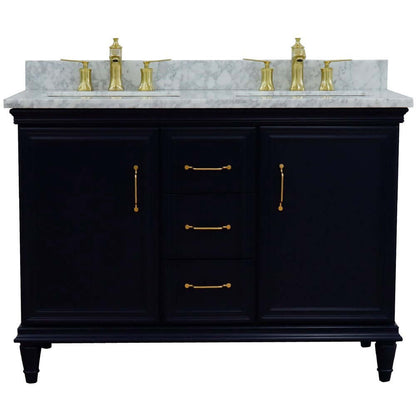 49" Double vanity in Blue finish with White Carrara and rectangle sink - 400800-49D-BU-WMR