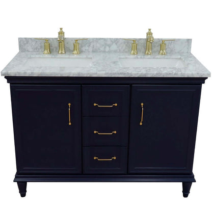 49" Double vanity in Blue finish with White Carrara and rectangle sink - 400800-49D-BU-WMR