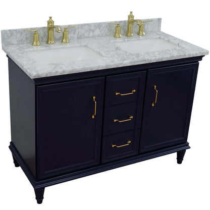 49" Double vanity in Blue finish with White Carrara and rectangle sink - 400800-49D-BU-WMR