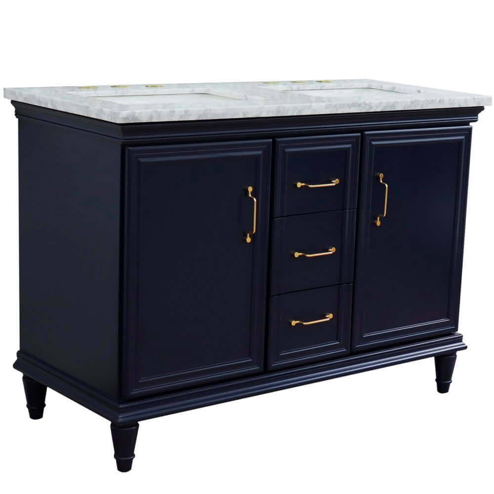 49" Double vanity in Blue finish with White Carrara and rectangle sink - 400800-49D-BU-WMR