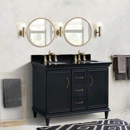 49" Double vanity in Dark Gray finish with Black galaxy and oval sink - 400800-49D-DG-BGO