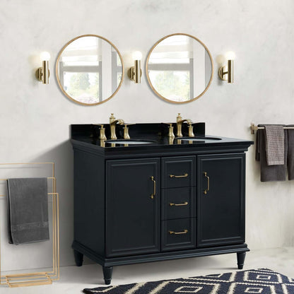 49" Double vanity in Dark Gray finish with Black galaxy and oval sink - 400800-49D-DG-BGO