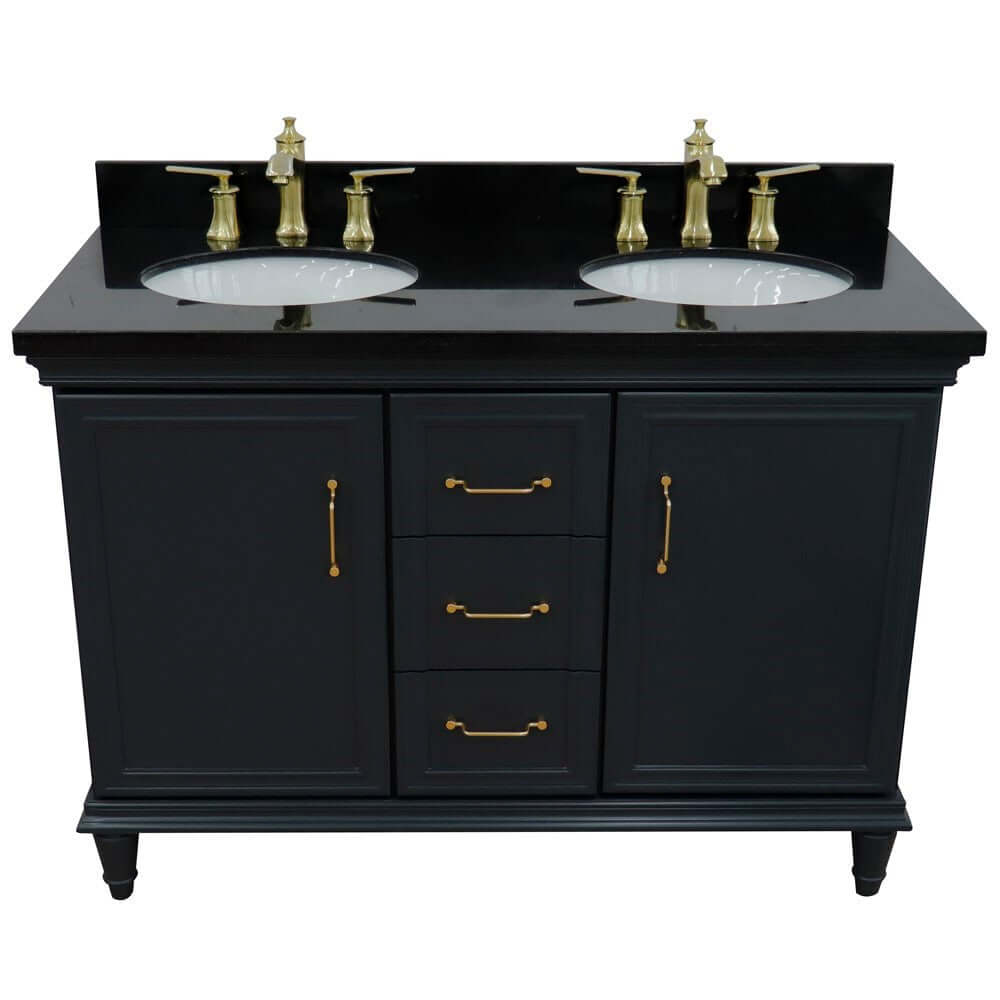 49" Double vanity in Dark Gray finish with Black galaxy and oval sink - 400800-49D-DG-BGO