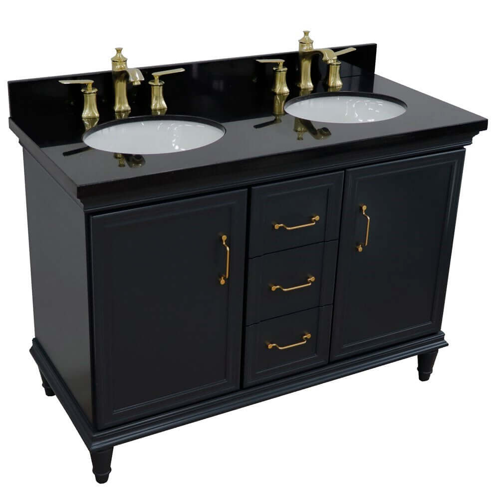 49" Double vanity in Dark Gray finish with Black galaxy and oval sink - 400800-49D-DG-BGO