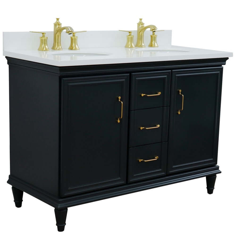 49" Double vanity in Dark Gray finish with White quartz and oval sink - 400800-49D-DG-WEO