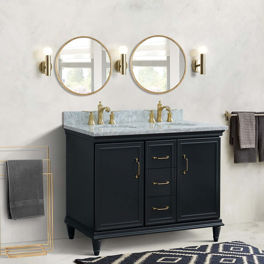 49" Double vanity in Dark Gray finish with White Carrara and oval sink - 400800-49D-DG-WMO