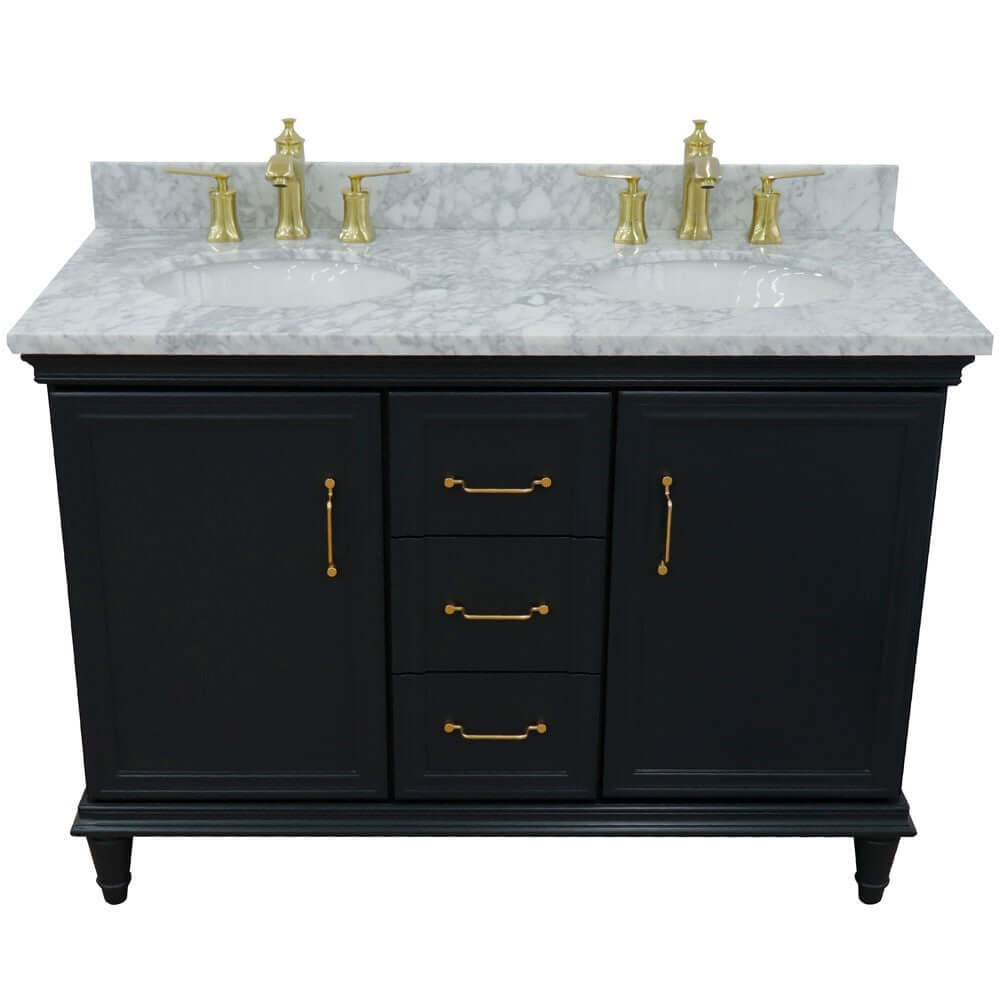 49" Double vanity in Dark Gray finish with White Carrara and oval sink - 400800-49D-DG-WMO