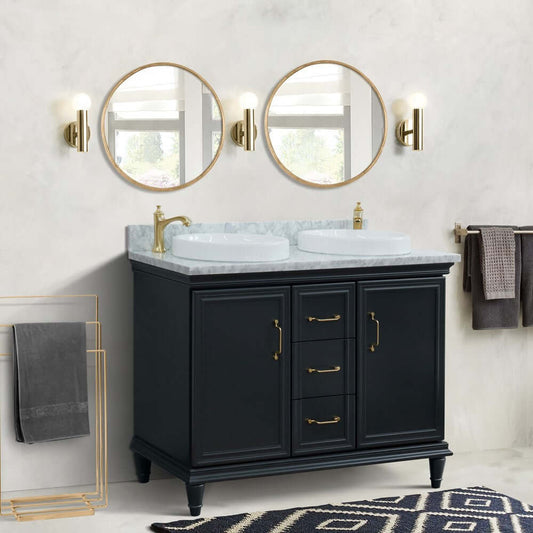 49" Double vanity in Dark Gray finish with White Carrara and round sink - 400800-49D-DG-WMRD