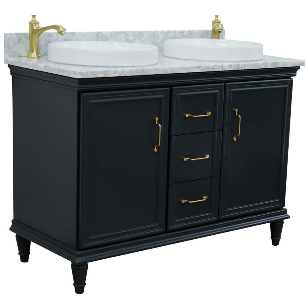 49" Double vanity in Dark Gray finish with White Carrara and round sink - 400800-49D-DG-WMRD