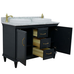 49" Double vanity in Dark Gray finish with White Carrara and round sink - 400800-49D-DG-WMRD