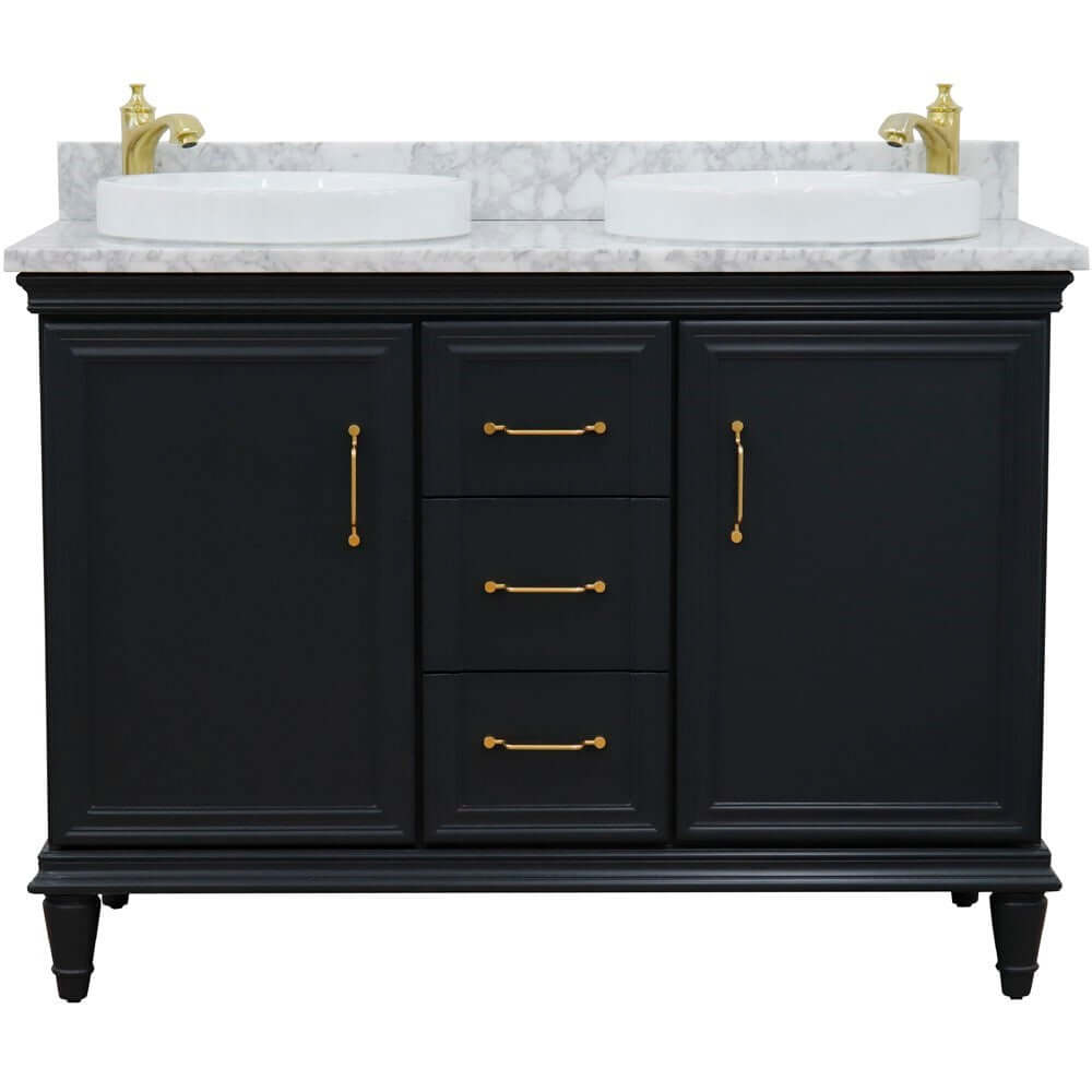 49" Double vanity in Dark Gray finish with White Carrara and round sink - 400800-49D-DG-WMRD