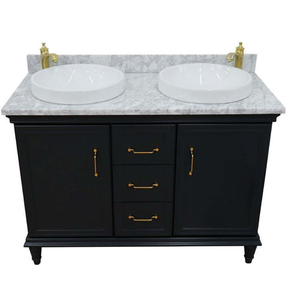 49" Double vanity in Dark Gray finish with White Carrara and round sink - 400800-49D-DG-WMRD