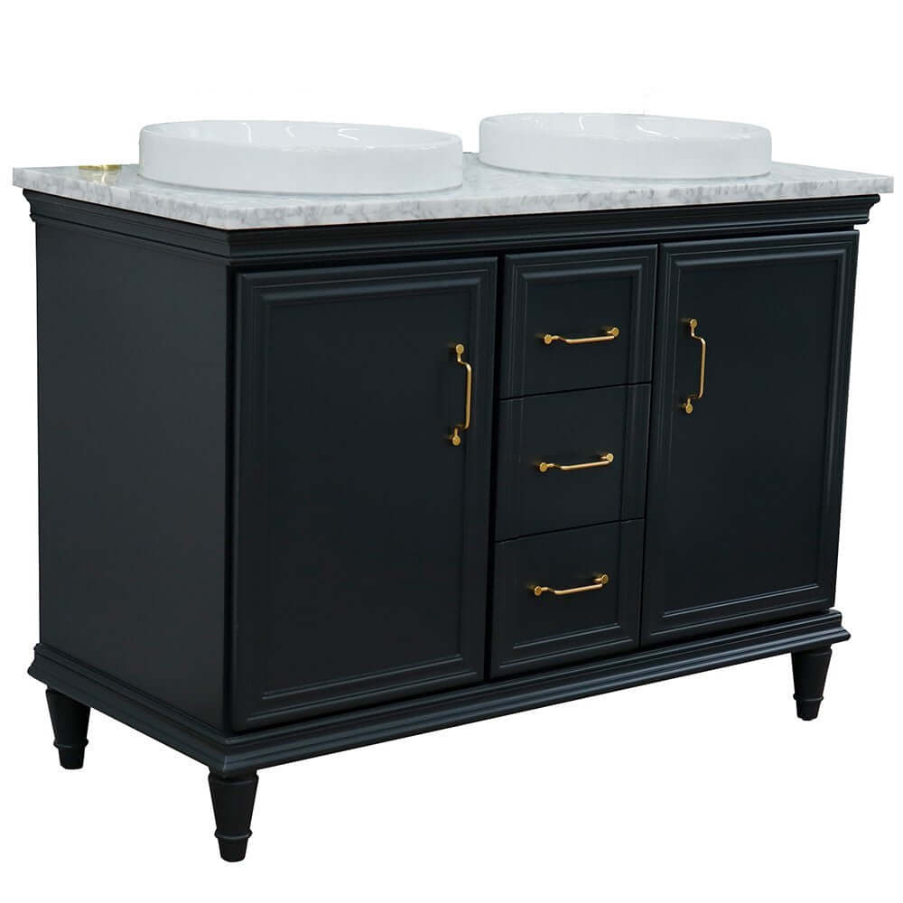 49" Double vanity in Dark Gray finish with White Carrara and round sink - 400800-49D-DG-WMRD