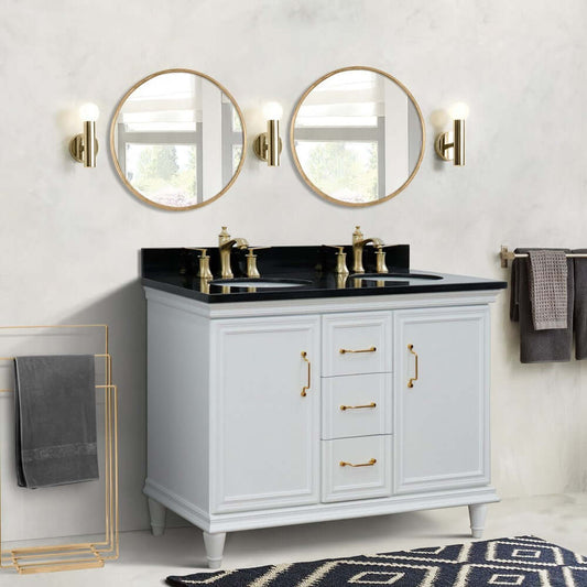 49" Double vanity in White finish with Black galaxy and oval sink - 400800-49D-WH-BGO