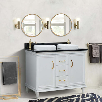 49" Double vanity in White finish with Black galaxy and round sink - 400800-49D-WH-BGRD