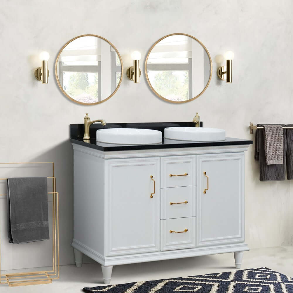 49" Double vanity in White finish with Black galaxy and round sink - 400800-49D-WH-BGRD