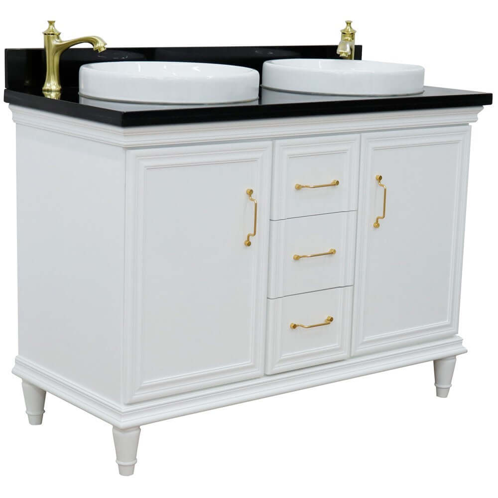 49" Double vanity in White finish with Black galaxy and round sink - 400800-49D-WH-BGRD