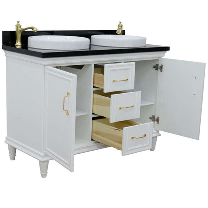 49" Double vanity in White finish with Black galaxy and round sink - 400800-49D-WH-BGRD