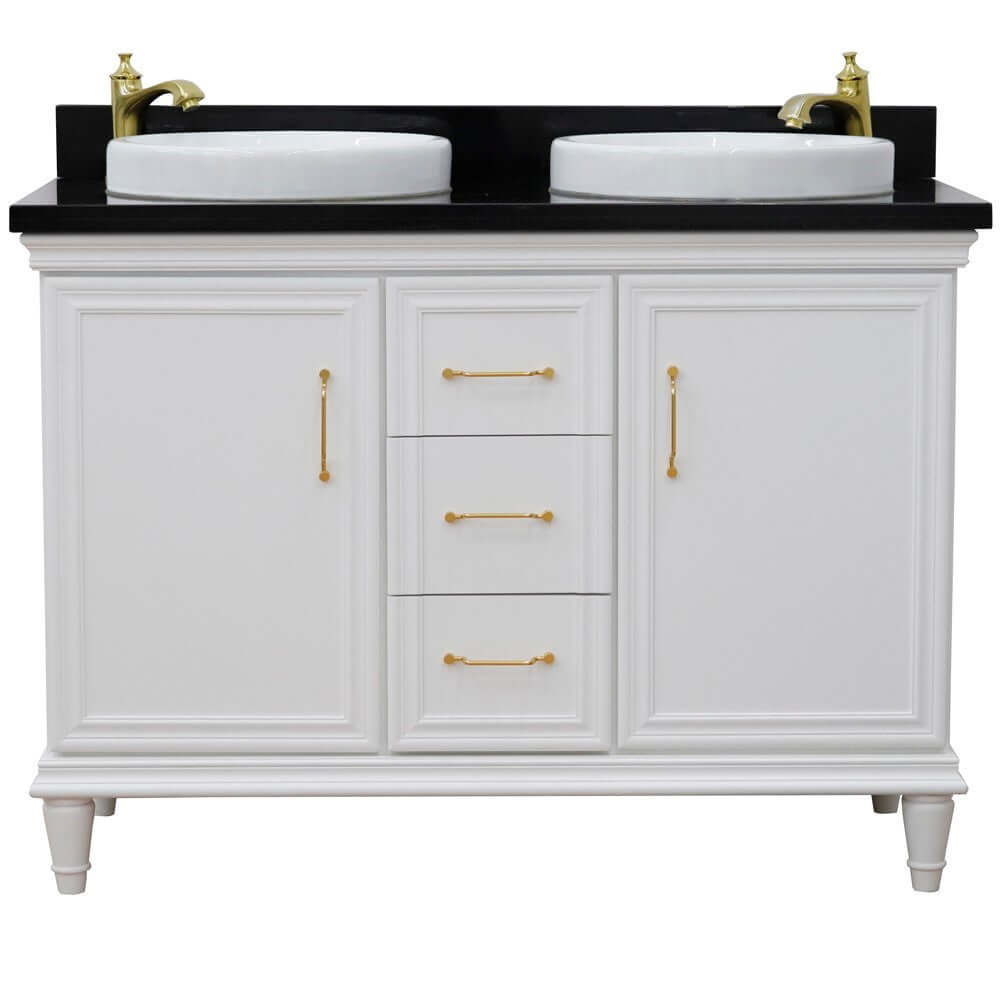 49" Double vanity in White finish with Black galaxy and round sink - 400800-49D-WH-BGRD