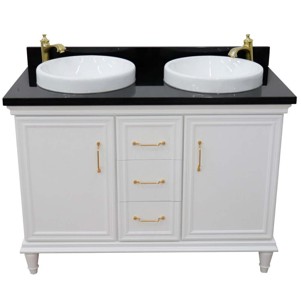 49" Double vanity in White finish with Black galaxy and round sink - 400800-49D-WH-BGRD