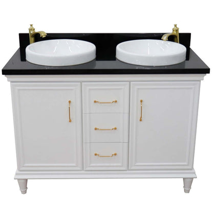 49" Double vanity in White finish with Black galaxy and round sink - 400800-49D-WH-BGRD