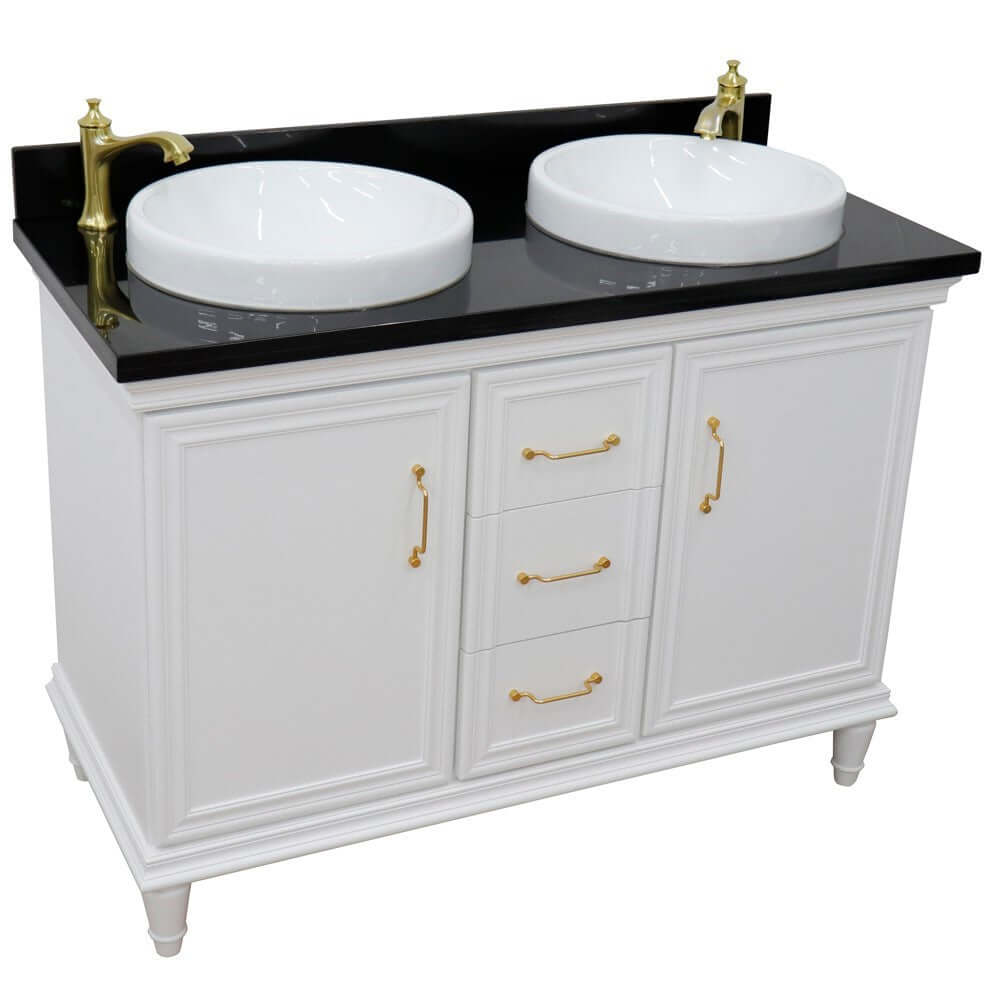 49" Double vanity in White finish with Black galaxy and round sink - 400800-49D-WH-BGRD