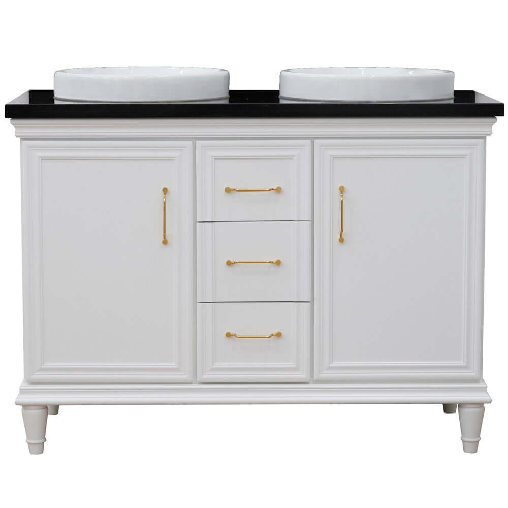 49" Double vanity in White finish with Black galaxy and round sink - 400800-49D-WH-BGRD