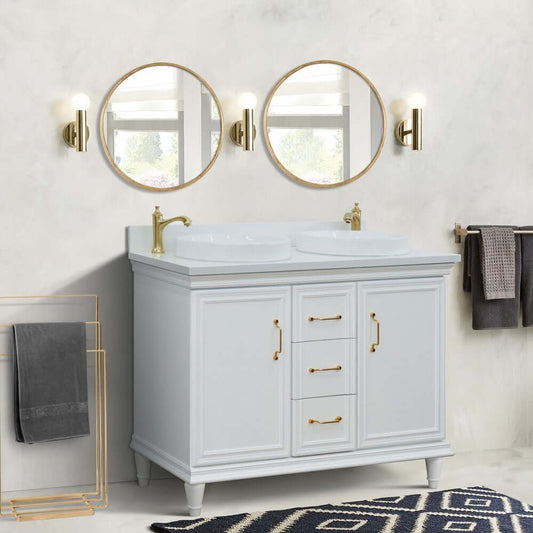 49" Double vanity in White finish with White quartz and round sink - 400800-49D-WH-WERD