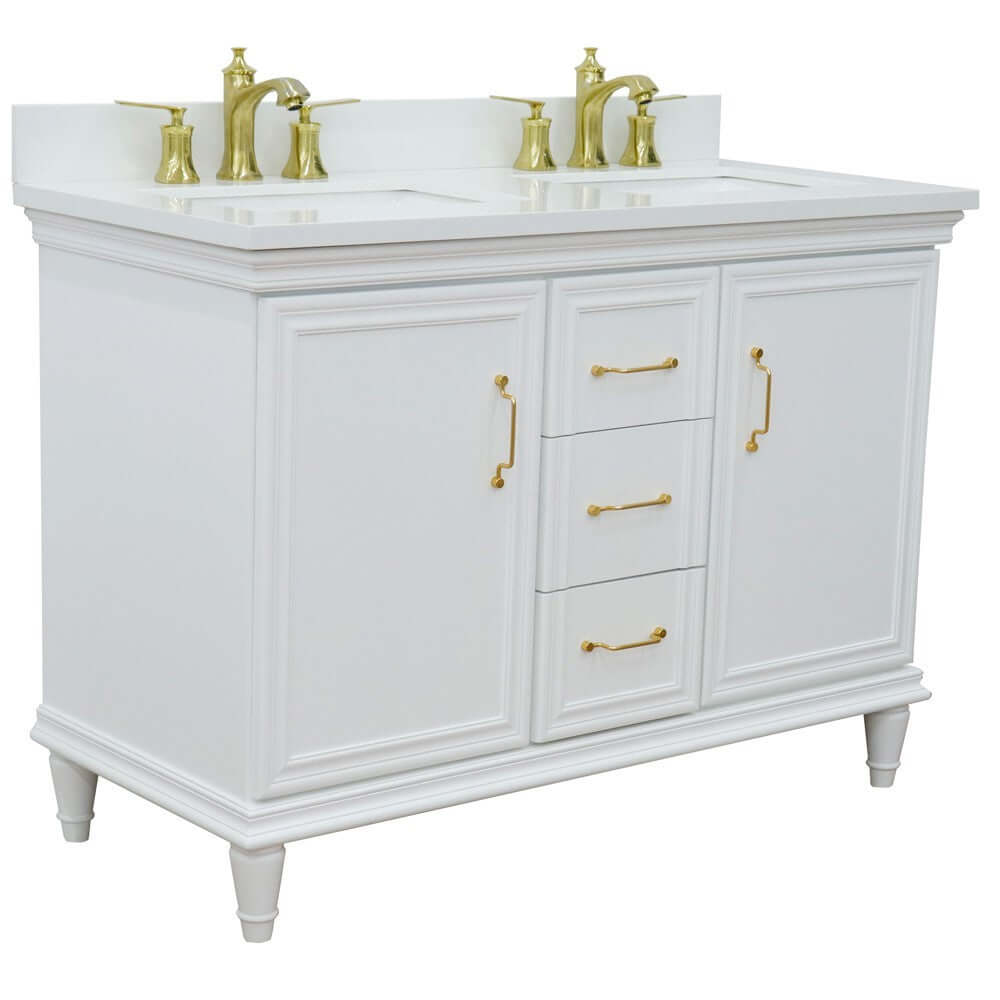 49" Double vanity in White finish with White quartz and rectangle sink - 400800-49D-WH-WER