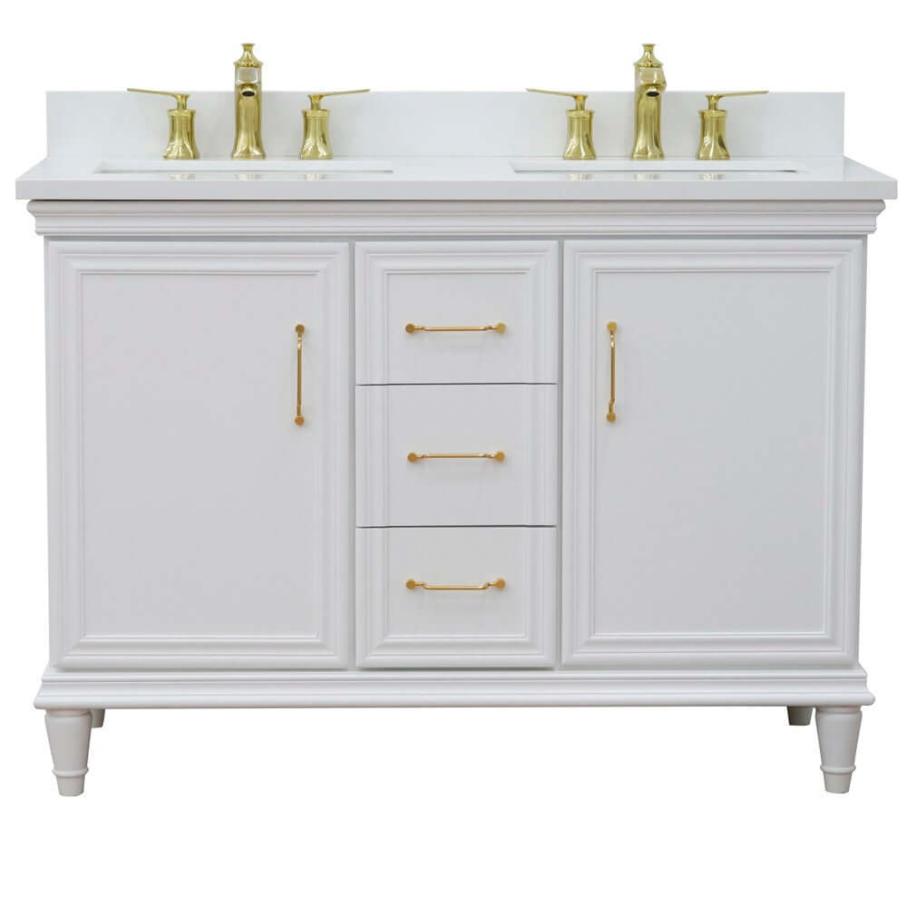 49" Double vanity in White finish with White quartz and rectangle sink - 400800-49D-WH-WER