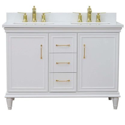 49" Double vanity in White finish with White quartz and rectangle sink - 400800-49D-WH-WER