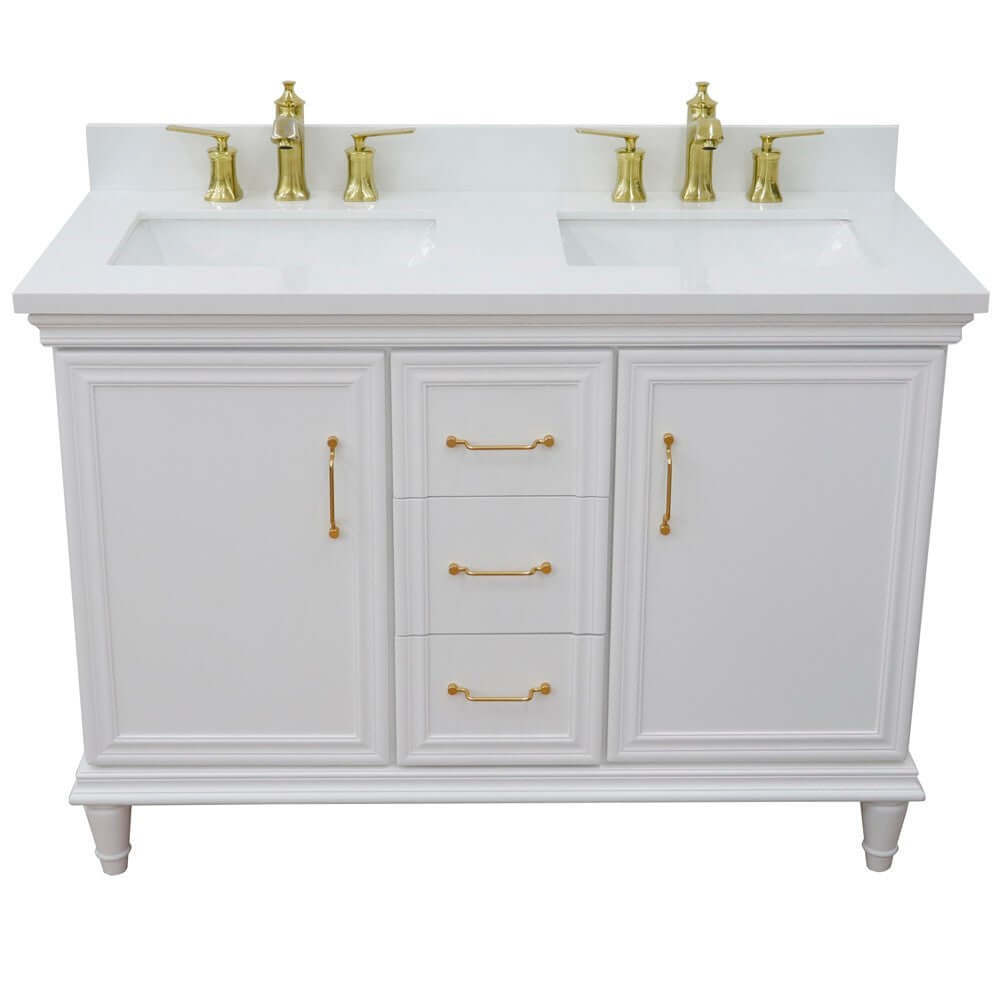 49" Double vanity in White finish with White quartz and rectangle sink - 400800-49D-WH-WER