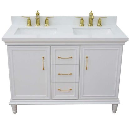 49" Double vanity in White finish with White quartz and rectangle sink - 400800-49D-WH-WER