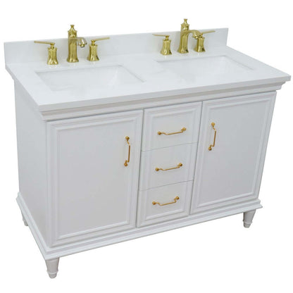 49" Double vanity in White finish with White quartz and rectangle sink - 400800-49D-WH-WER