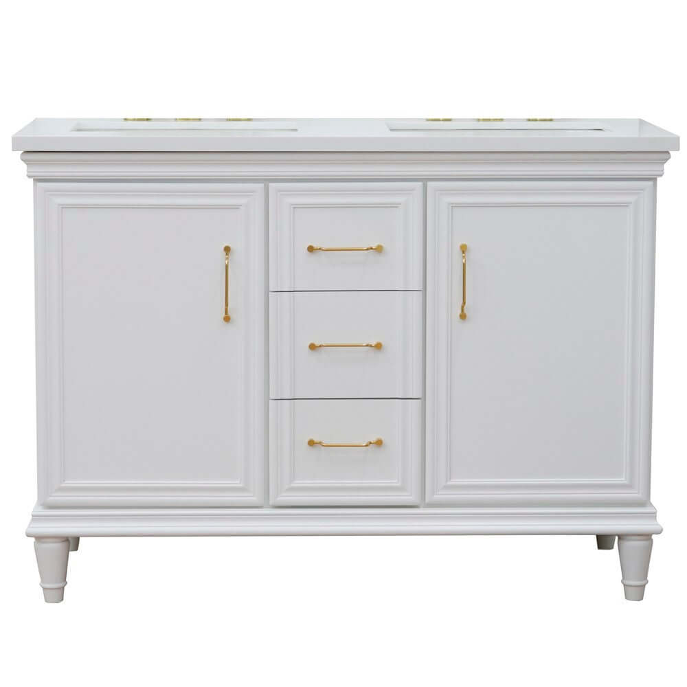 49" Double vanity in White finish with White quartz and rectangle sink - 400800-49D-WH-WER