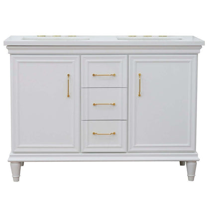 49" Double vanity in White finish with White quartz and rectangle sink - 400800-49D-WH-WER