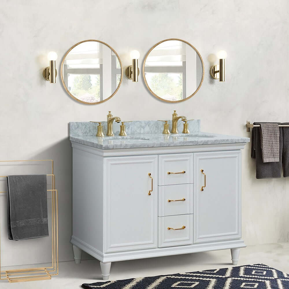 49" Double vanity in White finish with White Carrara and oval sink - 400800-49D-WH-WMO