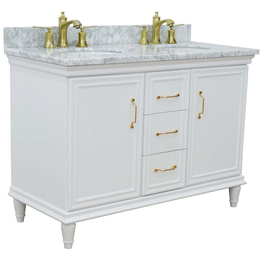 49" Double vanity in White finish with White Carrara and oval sink - 400800-49D-WH-WMO