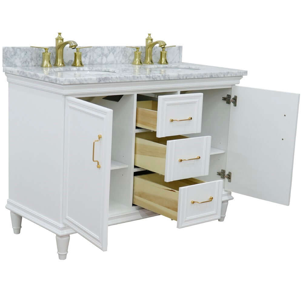 49" Double vanity in White finish with White Carrara and oval sink - 400800-49D-WH-WMO