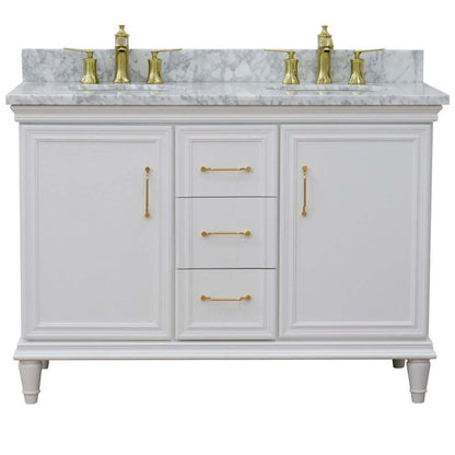 49" Double vanity in White finish with White Carrara and oval sink - 400800-49D-WH-WMO